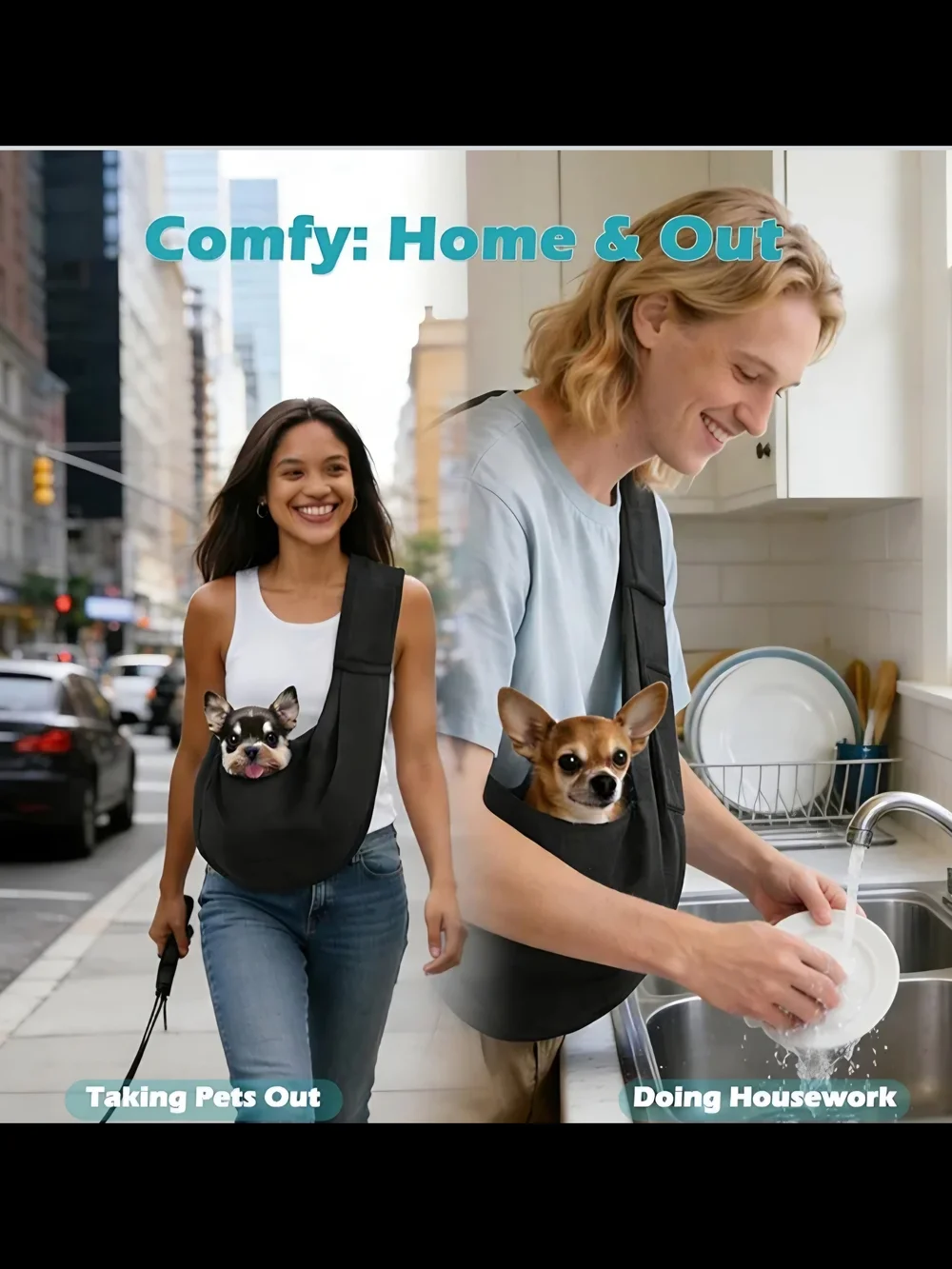 Small Dog Sling Carrier, Reversible Hands Free Dog Sling Carrier. Brand New.